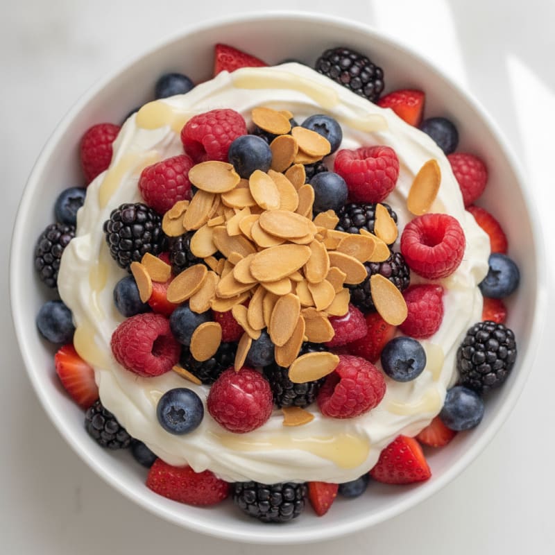 Greek Yogurt Protein Parfait with Mixed Berries and Almonds