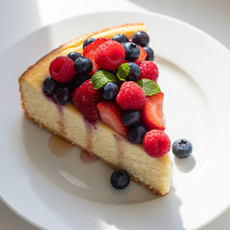 Greek Yogurt Protein Cheesecake with Mixed Berries