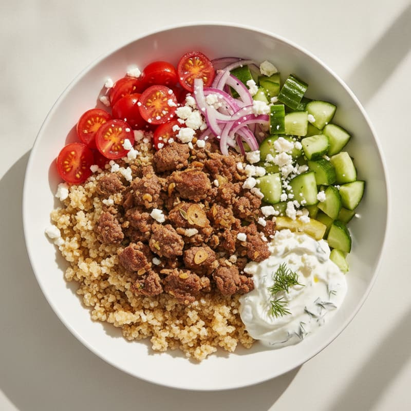 Mediterranean Ground Beef and Quinoa Bowl