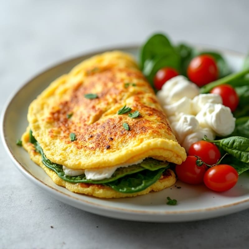 Egg White Spinach Omelette with Cottage Cheese and Cherry Tomatoes