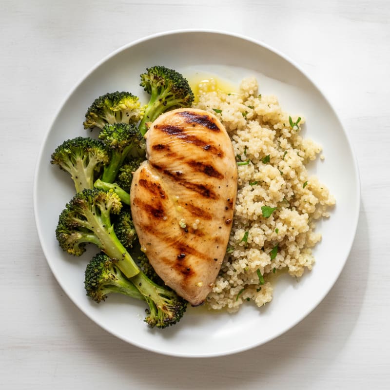 Grilled Chicken Breast with Quinoa and Roasted Broccoli