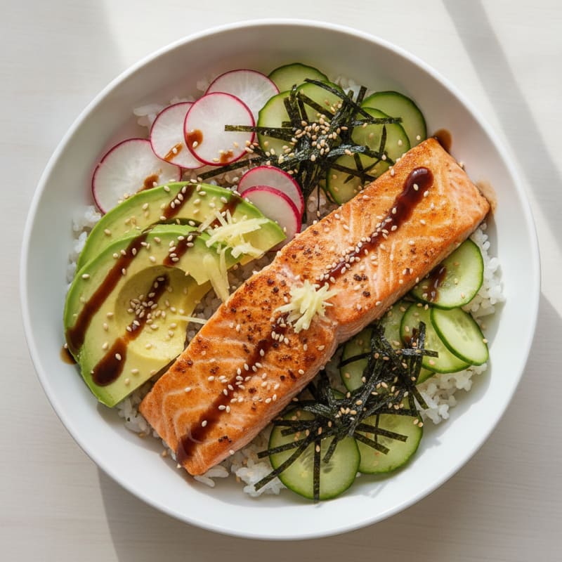 Sushi Rice Bowl with Salmon and Avocado