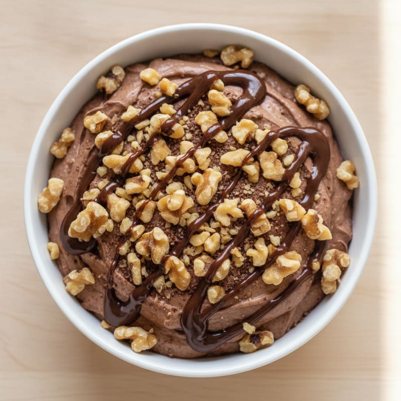Chocolate Protein Mousse with Crushed Walnuts