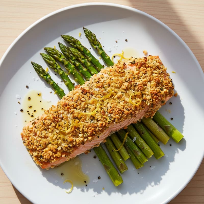 Golden Herb-Crusted Salmon with Roasted Asparagus