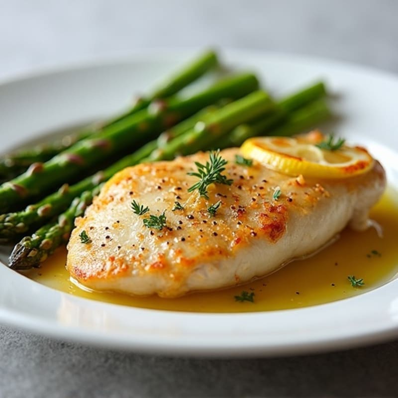 Lemon Garlic Pan-Seared Chicken with Roasted Asparagus