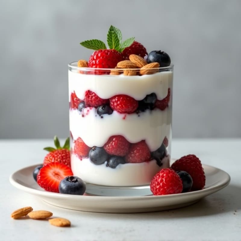 Greek Yogurt Protein Parfait with Mixed Berries and Almonds