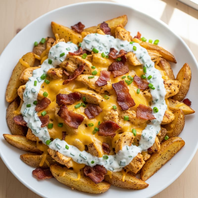Crispy Bacon Cheese Fries with Ranch