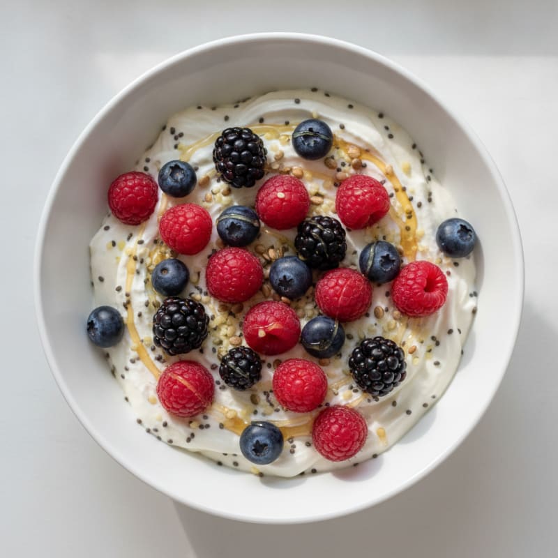 Silky Greek Yogurt Protein Pudding with Mixed Berries