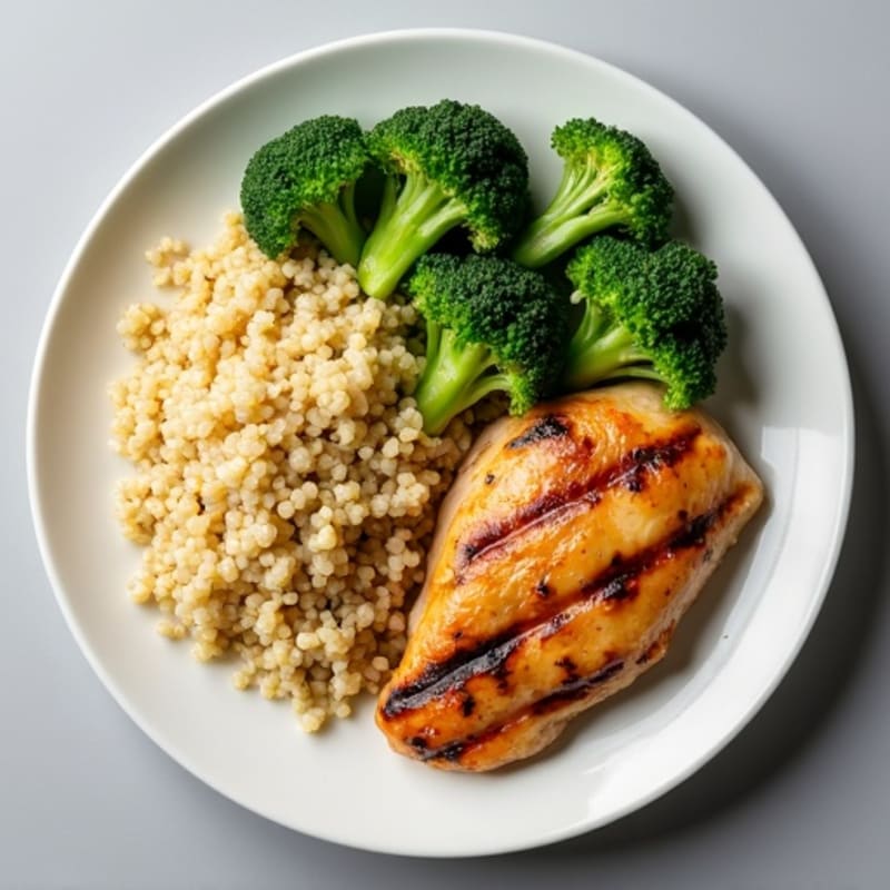 Grilled Chicken Breast with Quinoa and Steamed Broccoli