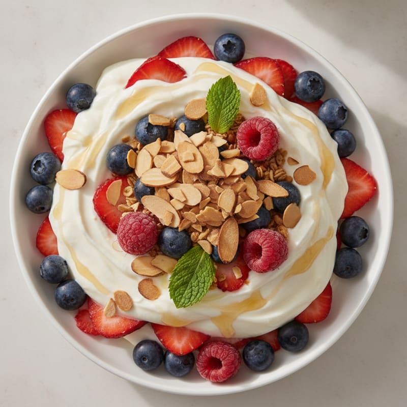 Greek Yogurt Protein Parfait with Mixed Berries and Almonds
