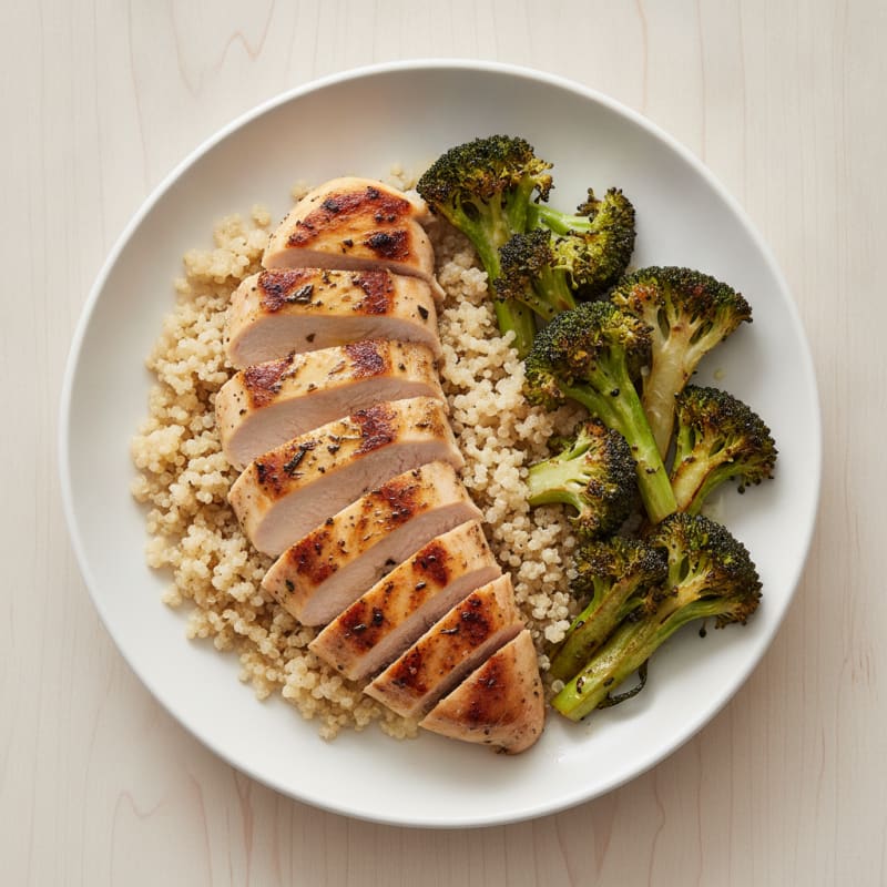 Grilled Chicken Breast with Quinoa and Roasted Broccoli