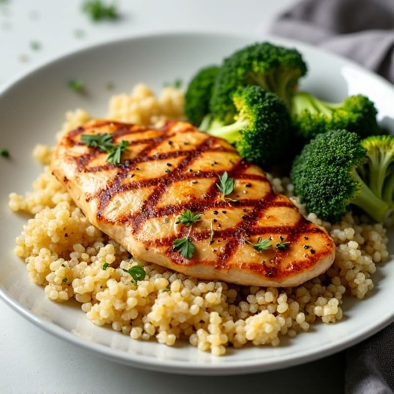 Grilled Chicken Breast with Quinoa and Roasted Broccoli