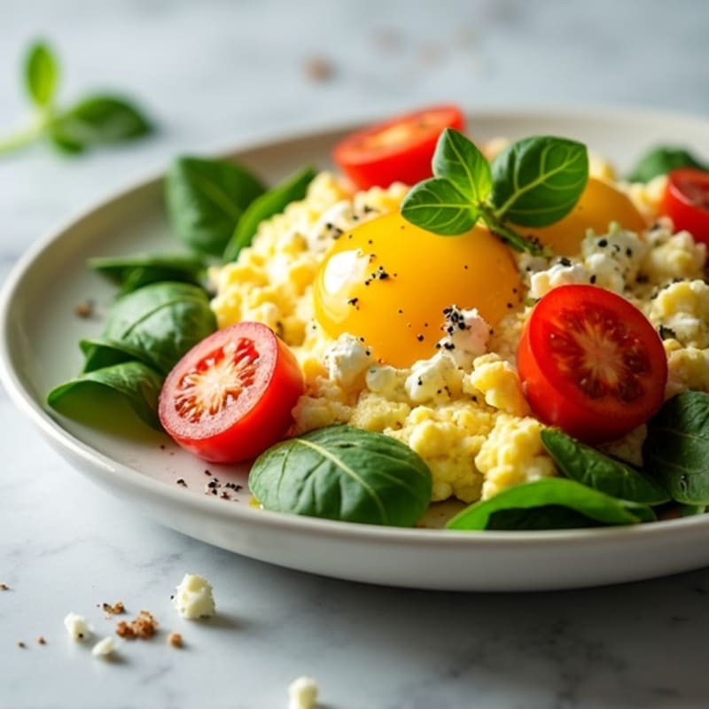 Cottage Cheese Egg Scramble with Spinach and Tomato