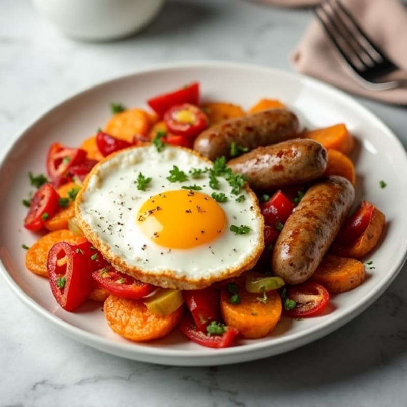 Egg White and Turkey Sausage Skillet with Roasted Sweet Potatoes