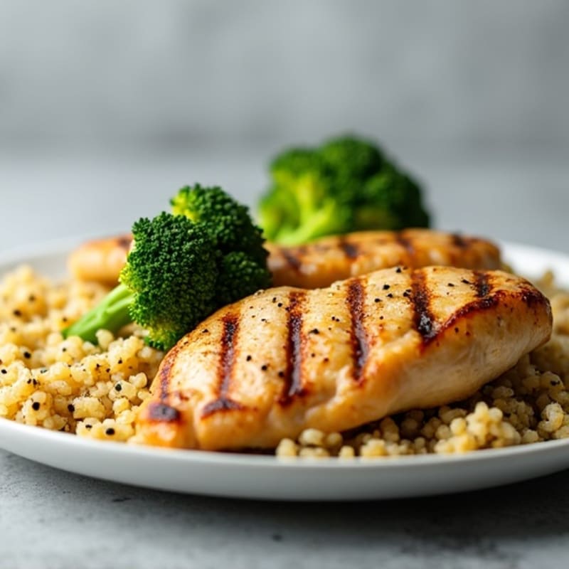 Grilled Chicken Breast with Quinoa and Roasted Broccoli