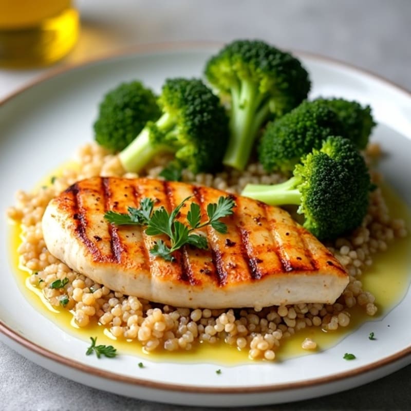 Grilled Chicken Breast with Quinoa and Roasted Broccoli