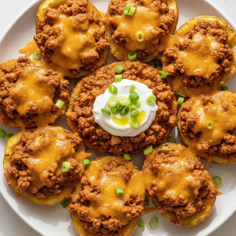 Loaded Chili Cheese Potato Skins