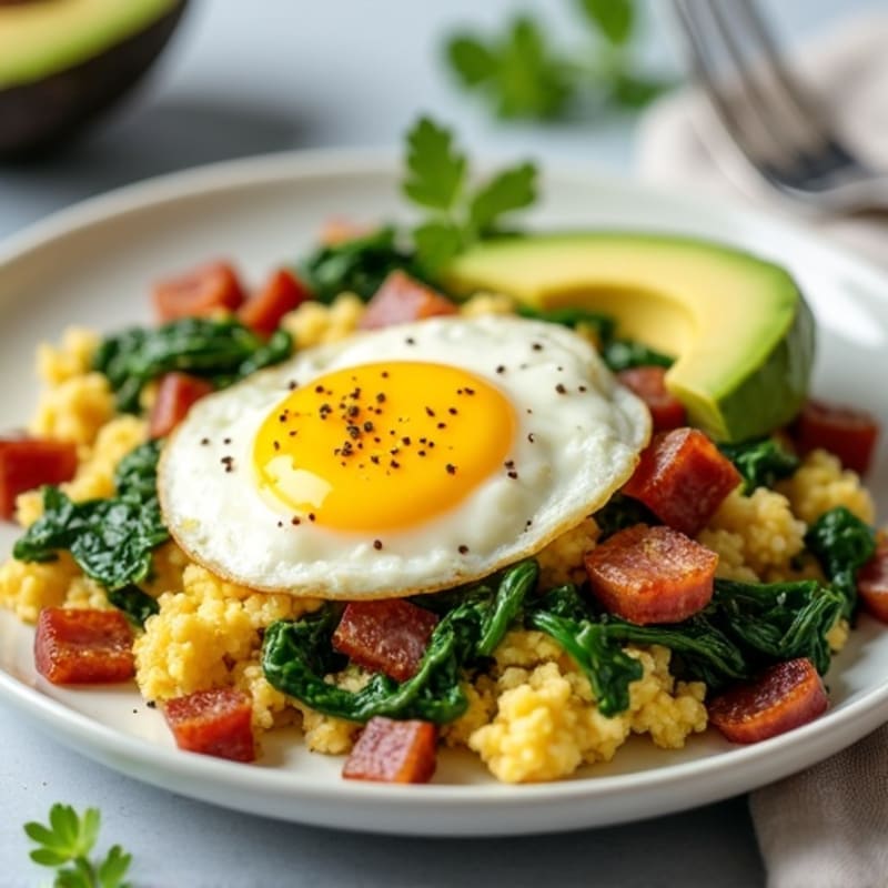 Cottage Cheese Scramble with Spinach and Turkey Bacon