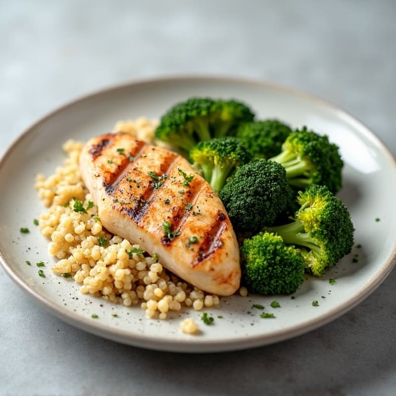Grilled Chicken Breast with Quinoa and Roasted Broccoli