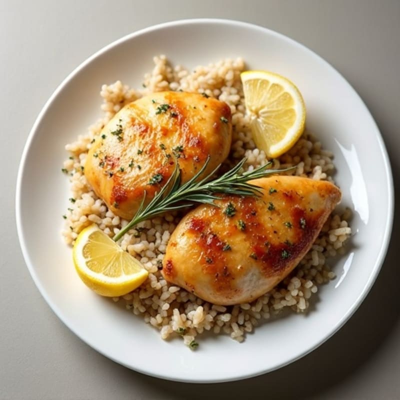 Lemon Herb Roasted Chicken with Fluffy Rice Pilaf