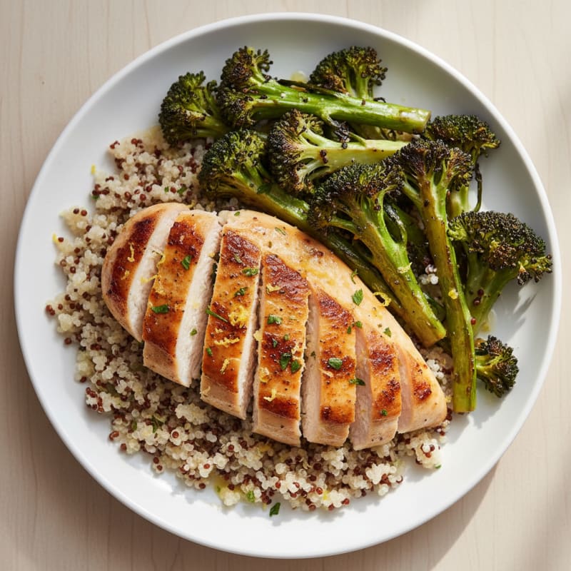 Grilled Chicken Breast with Quinoa and Roasted Broccoli