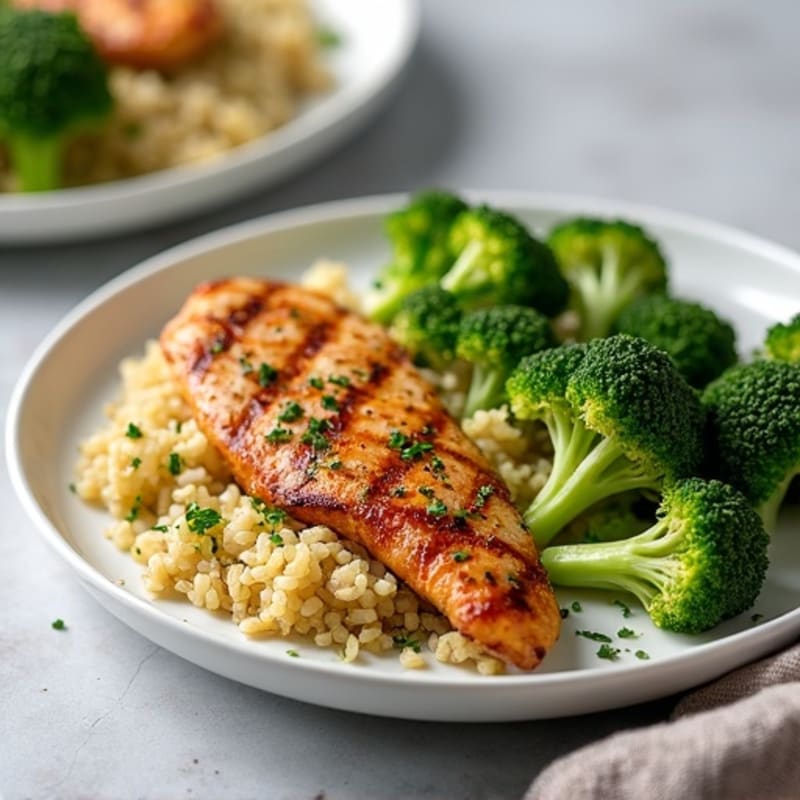 Grilled Chicken Breast with Quinoa and Steamed Broccoli
