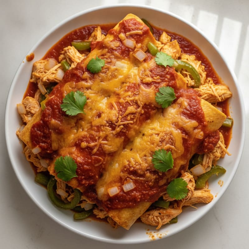Mexican Chicken Enchiladas with Red Chili Sauce