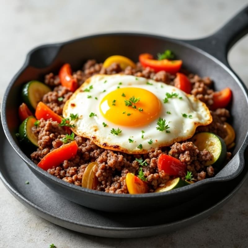Lean Ground Beef and Roasted Vegetable Skillet