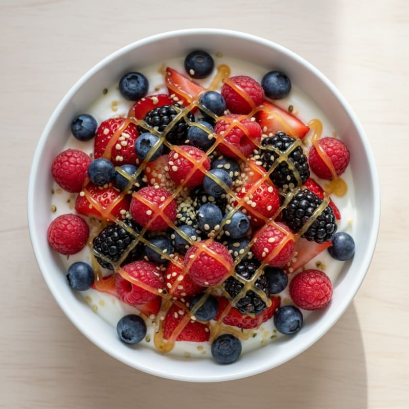 Silky Greek Yogurt Bowl with Mixed Berries and Hemp Seeds