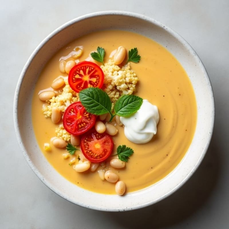 Creamy Cauliflower Soup with Fresh Tomato and Jalapeño