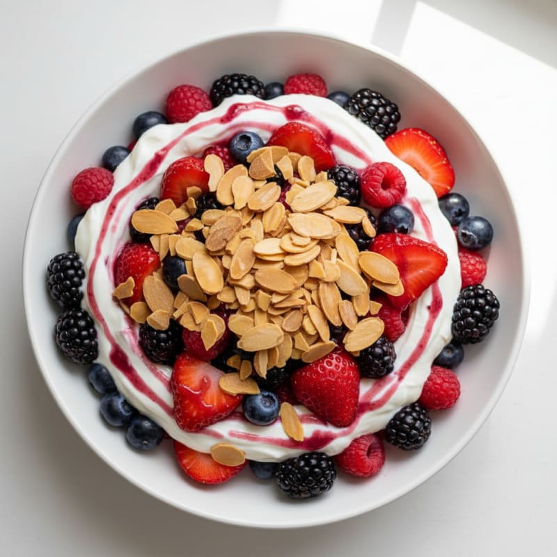 Greek Yogurt Protein Parfait with Mixed Berries and Almonds