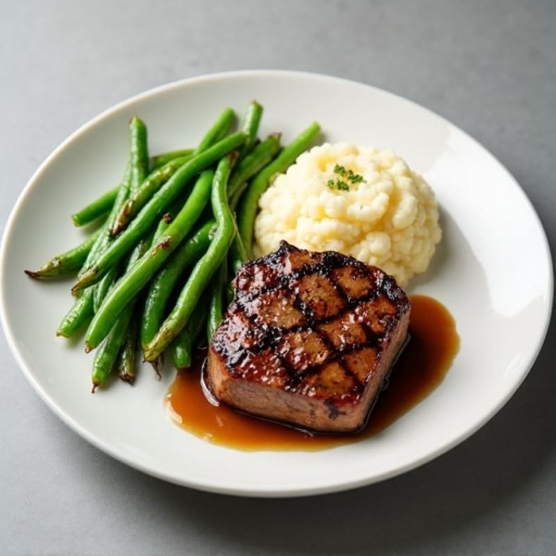 Seared Lean Beef with Steamed Green Beans and Cauliflower Mash
