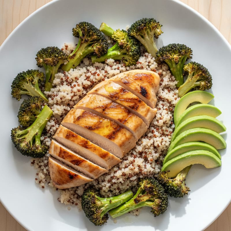 Grilled Chicken Breast with Quinoa and Roasted Broccoli