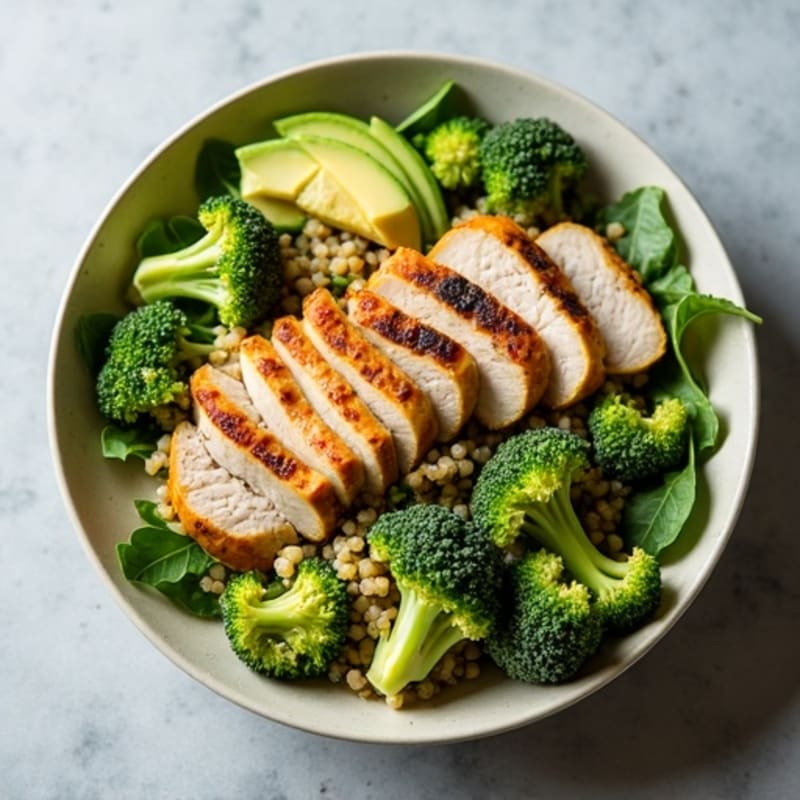 Grilled Turkey Breast Salad with Quinoa and Roasted Broccoli
