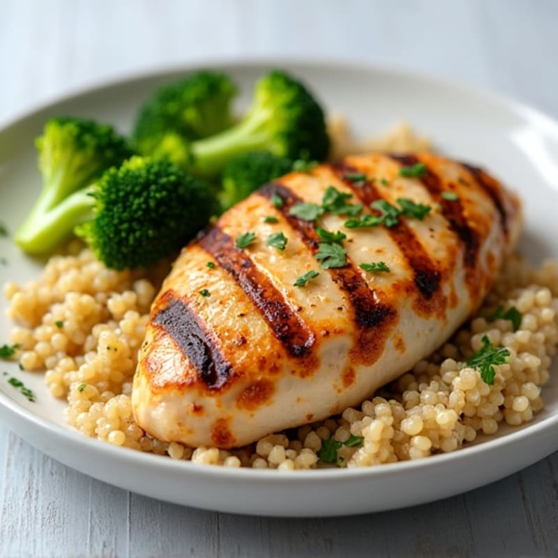 Grilled Chicken Breast with Quinoa and Steamed Broccoli