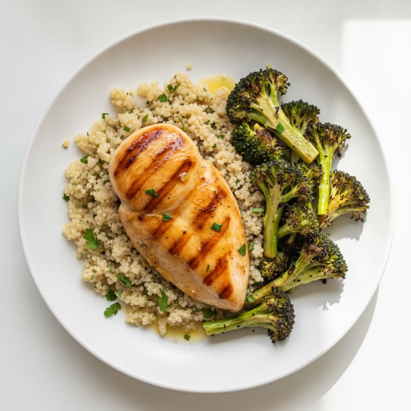 Grilled Chicken Breast with Quinoa and Roasted Broccoli