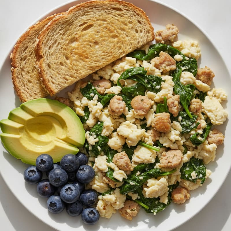 Egg White and Turkey Sausage Scramble with Spinach