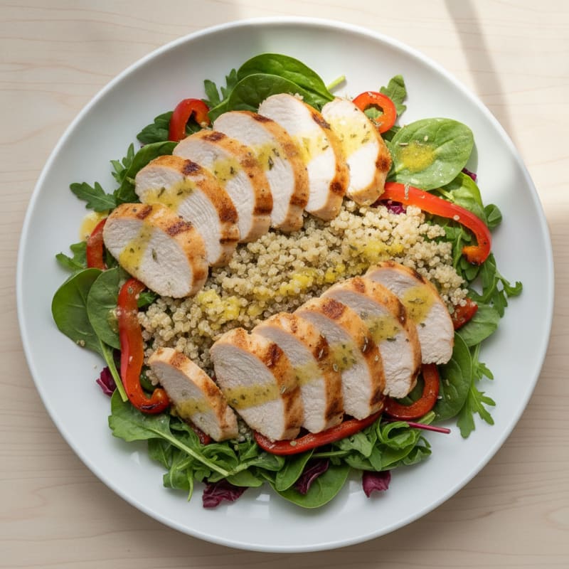 Grilled Turkey Breast Salad with Quinoa and Roasted Peppers