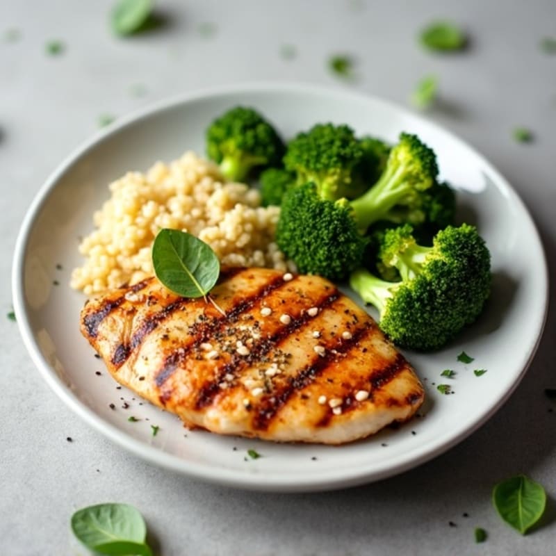Grilled Chicken Breast with Quinoa and Roasted Broccoli