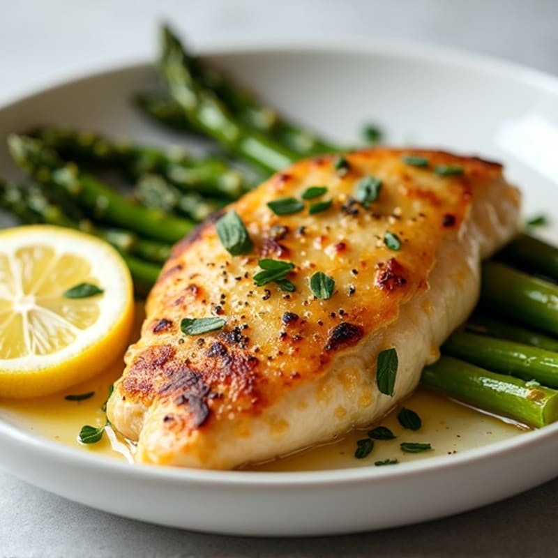 Lemon Garlic Pan Seared Chicken with Roasted Asparagus