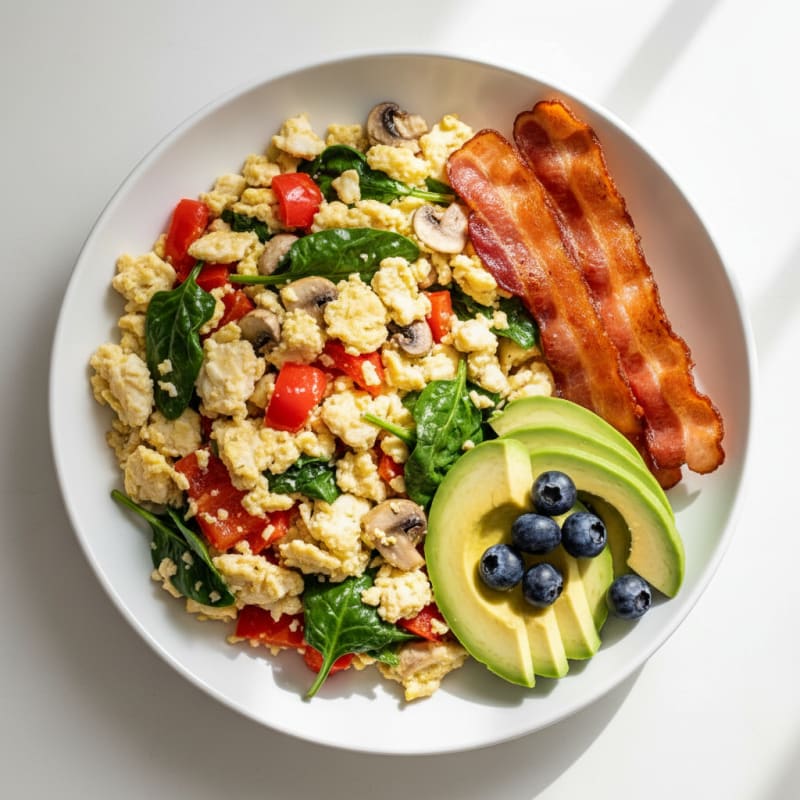 Egg White Veggie Scramble with Turkey Bacon