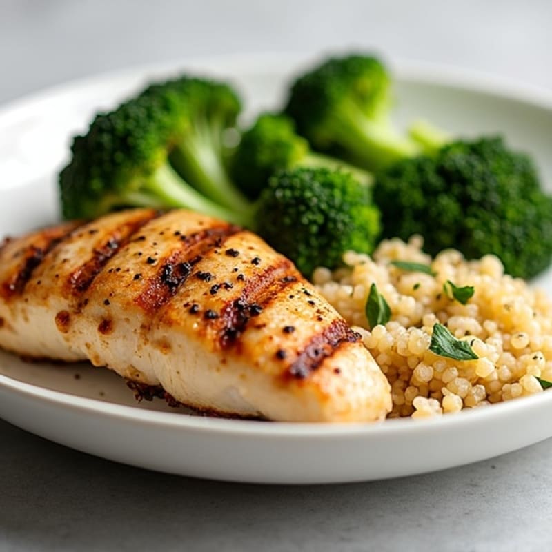 Grilled Chicken Breast with Roasted Broccoli and Quinoa