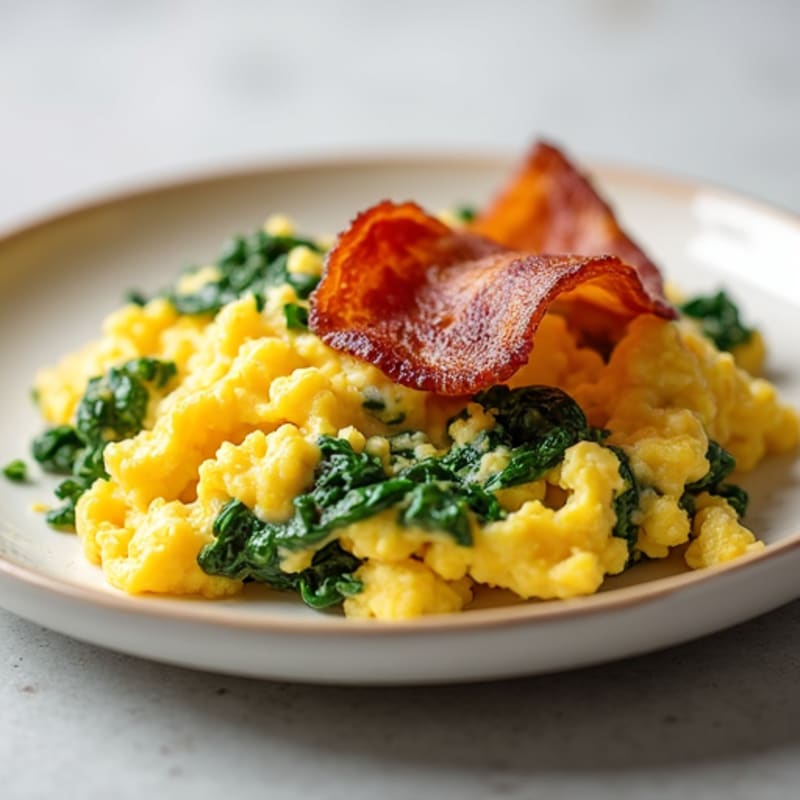 Creamy Scrambled Eggs with Spinach and Turkey Bacon
