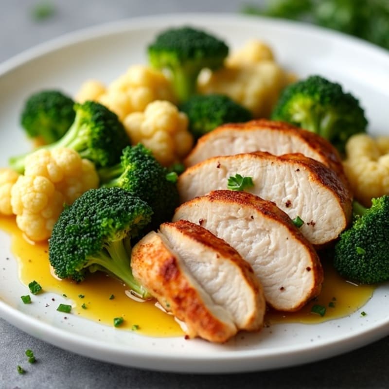Seared Turkey Breast with Roasted Broccoli and Cauliflower