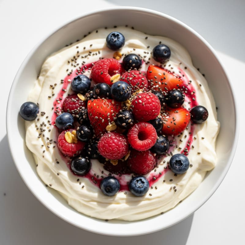 Protein Yogurt Bowl with Mixed Berries and Chia Seeds