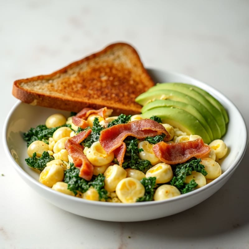 Egg White Scramble with Spinach and Turkey Bacon, Toast & Avocado