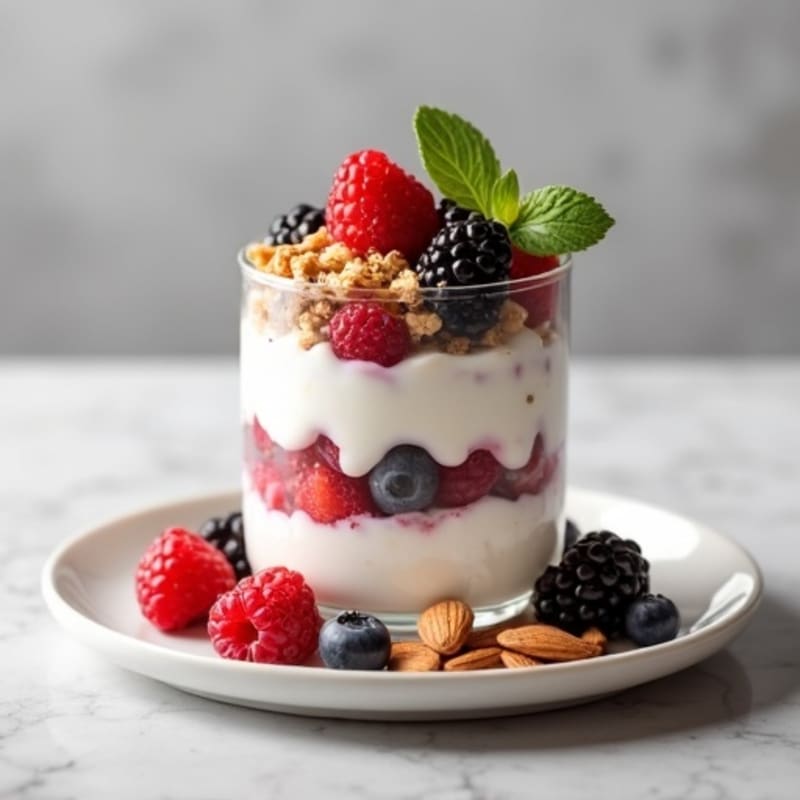 Creamy Greek Yogurt Protein Parfait with Mixed Berries and Almonds