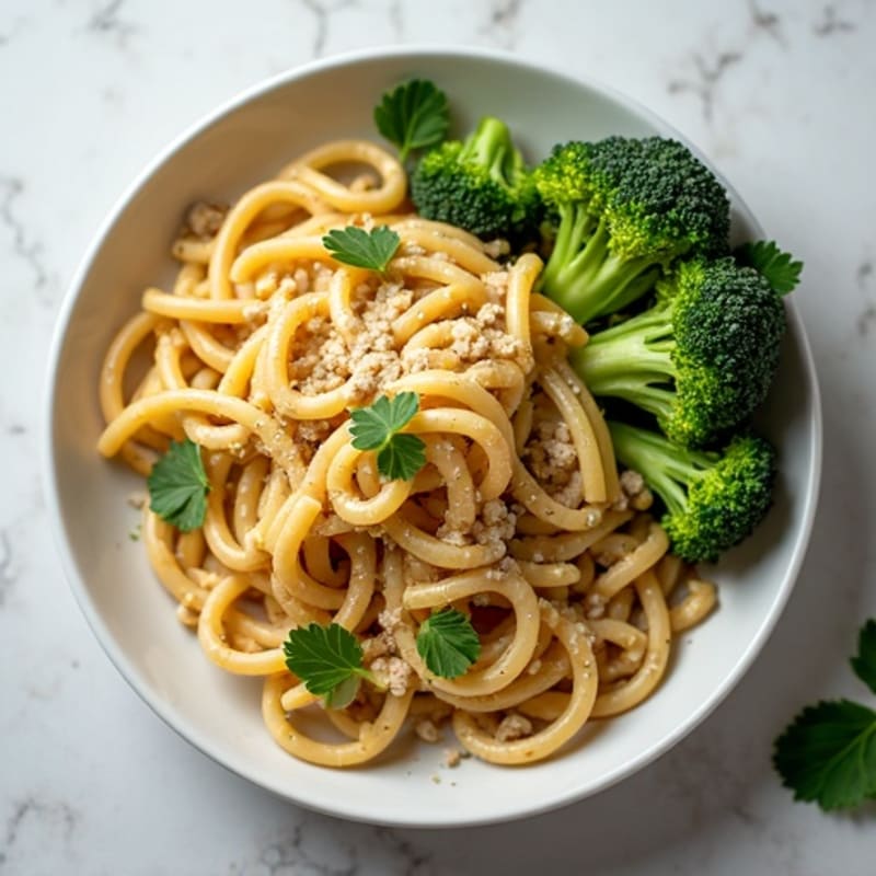 Creamy Cashew Alfredo Whole Wheat Pasta with Roasted Broccoli