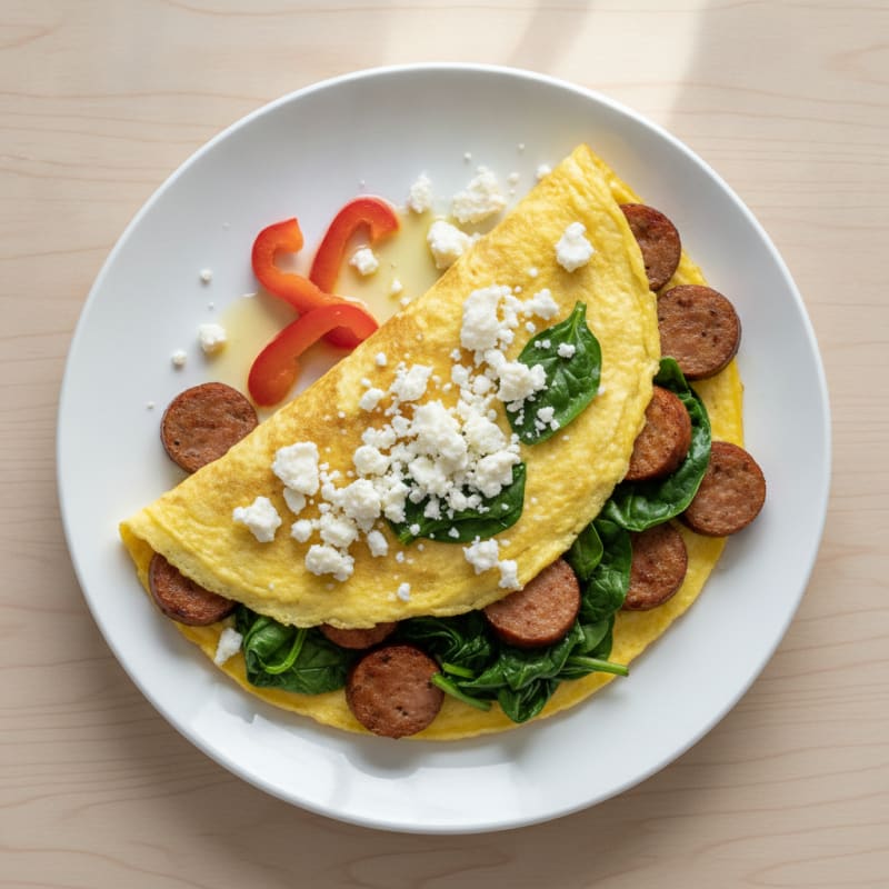 Egg White Spinach Omelette with Turkey Sausage