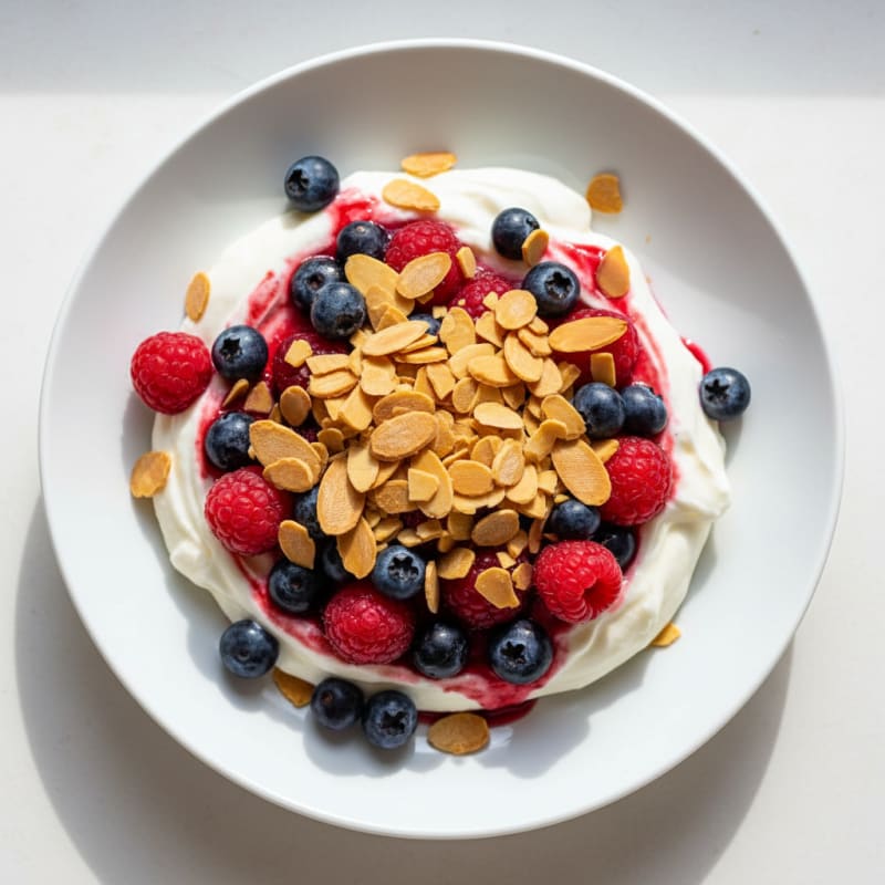 Greek Yogurt Protein Parfait with Mixed Berries and Almonds